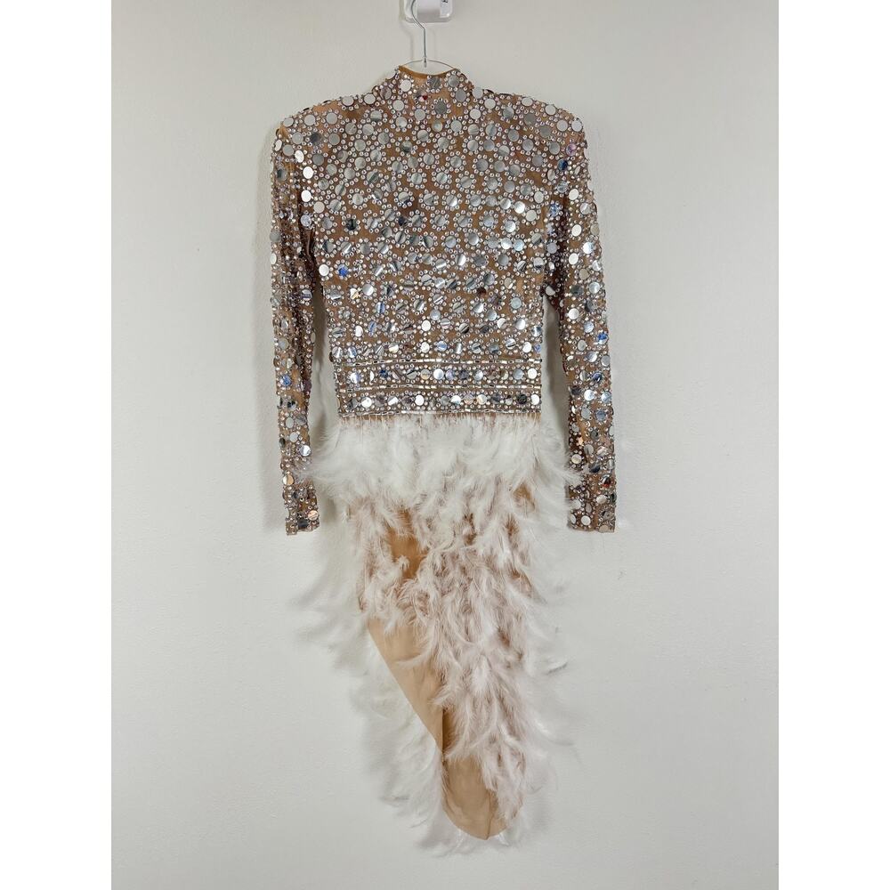 PURE X CHAOS Feather Dress Womens Large White Rhinestone Festival Party Show - Picture 2 of 15